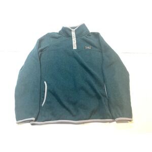 LL Bean Pullover Womens Medium Teal Petite Fleece Half T Snap Preppy Hiking
